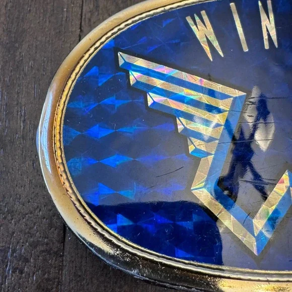 Vintage 1977 Wings Belt Buckle Pacifica Mfg L.A. Cal Silver Tone Blue